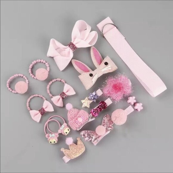 Baby /Girls Hair Accessories Bows-Clips-Ponytail Holder Box Set  Pink NIB - Picture 1 of 2